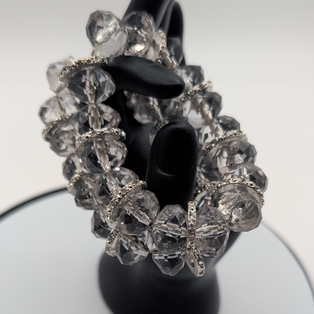 A Elegant Pair Of Silver Toned And Faux Crystal Beaded Bracelets